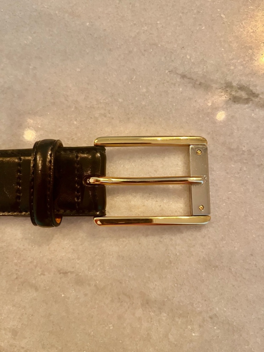 Ralph Lauren Black Leather Belt Gold Buckle 39” Width 1.25”